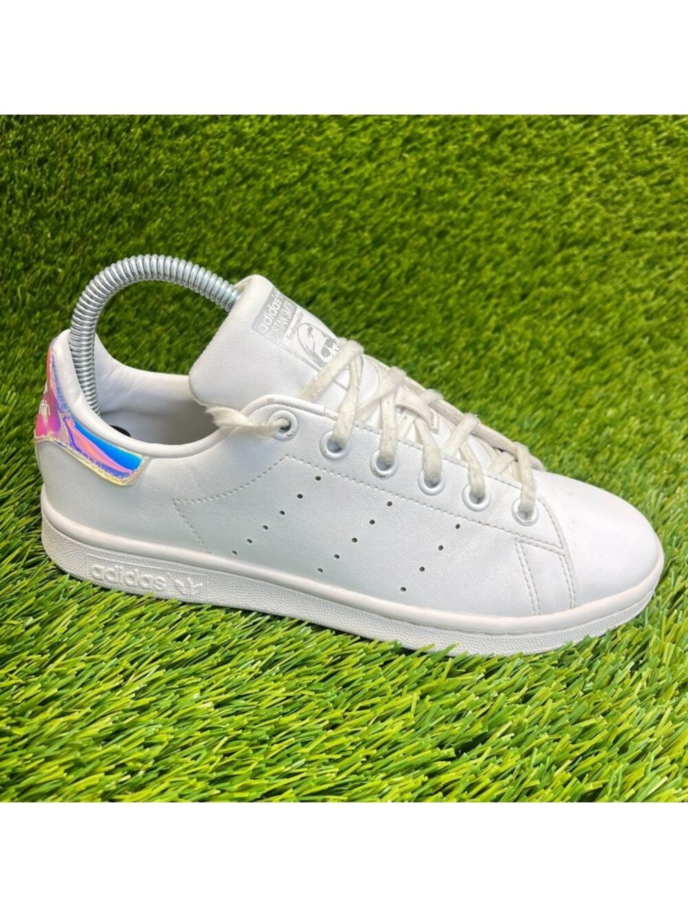 Adidas Originals Stan Smith Boys Size 4Y White‎ Blue Athletic Shoes Sneakers